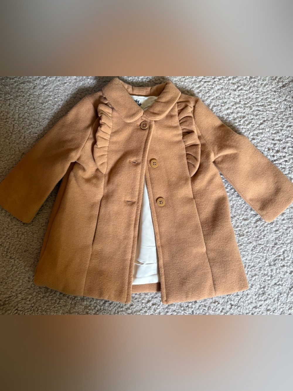Girls Camel Ruffle-Trim Pea Coat